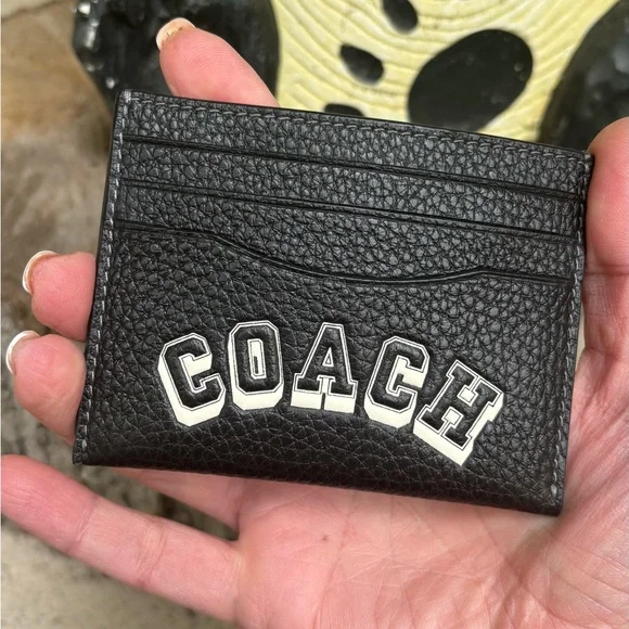 Authentic COACH Refined Pebbled Leather logo slim card case/ID - Picture 2 of 4